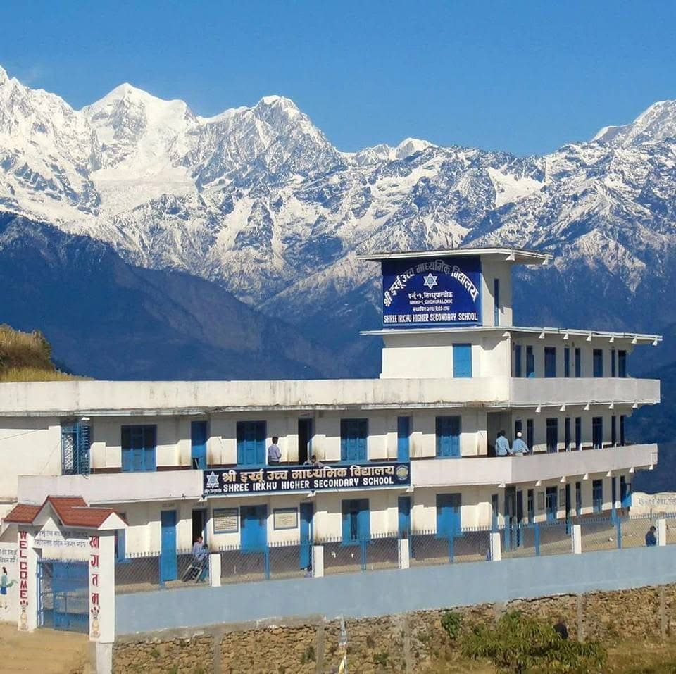 Shree Irkhu Secondary School with the Himalayas